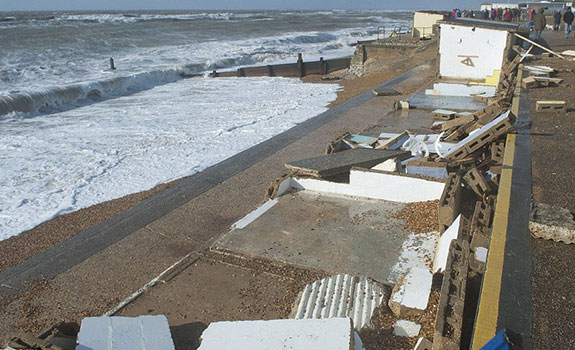 The beach huts destroyed after the Valentine’s Day Storm in 2014.
