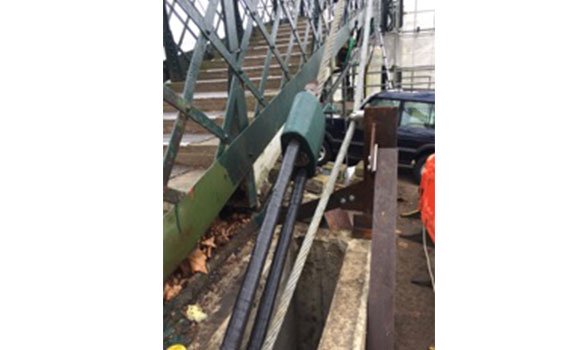 The steel wire rope protected with Denso Steelcoat™ at the Thames Ditton footbridge.