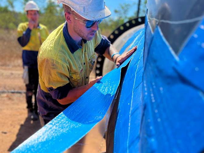 VISCOTAQ ViscoWrap applied to above ground steel pipe in Darwin, 2023