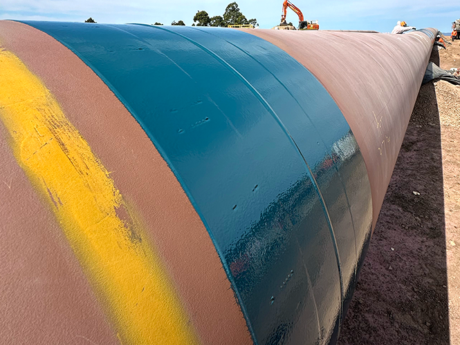 Close-up view of Protal 7700 spray applied to buried pipeline in 2024